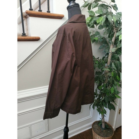 Liz Jordan Women's Brown Cotton Long Sleeve Collared Buttons Long Coat - Picture 7 of 12